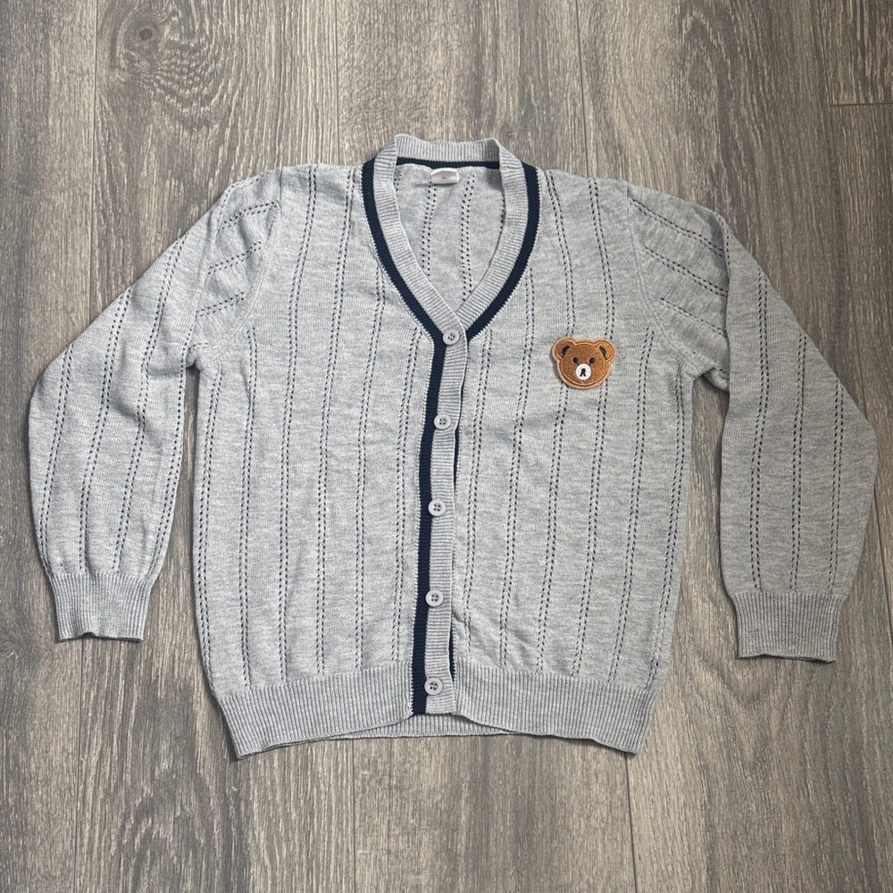 SHEIN Light Gray Cardigan with Bear Patch